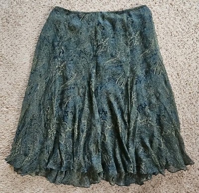 Jones NY Y2K 100% Silk Midi Skirt 20W Dark Paisley Flowy Forest Fairy Mori Kei