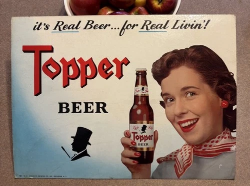 1951 Vintage Rochester Brewing Co Topper Beer Cardboard Advertising Sign Pretty