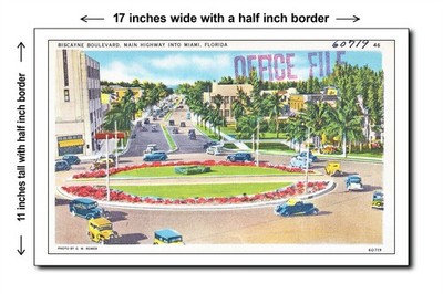 Florida 1940s - Biscayne Boulevard, main highway into Miami, Fl - 11x17 Poster