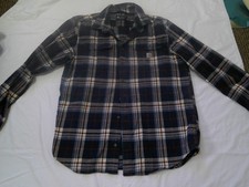 Carhartt Men's Navy Red Plaid Heavy Flannel Loose Fit Button Front Shirt L EUC