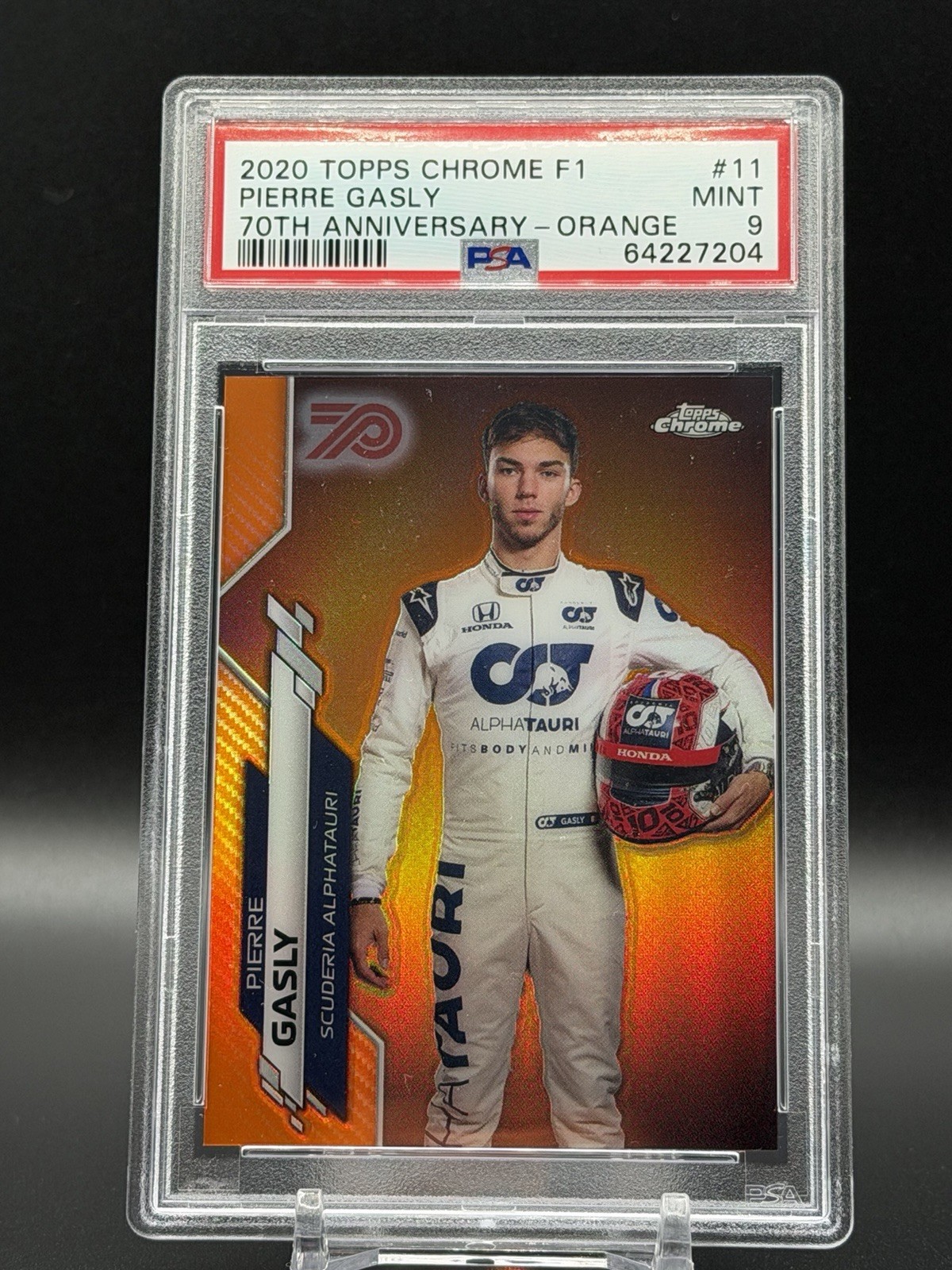2020 TOPPS CHROME F1 #11 PIERRE GASLY 70TH ANNIVERSARY ORANGE SP RC PSA 9