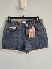 Levi's Girls Super Stretch Floral Lace Detail Shorty Shorts - Medium Wash 16 Reg