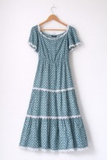 SHEIN Women’s Green Floral Lace Trim Midi Dress Size M EU 40/42 Cotton