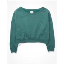 AE American Eagle Sweatshirt S oversized Forever Slouchy crew neck cropped green