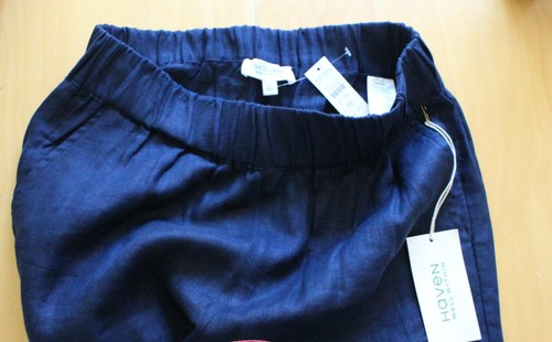 Haven Well Within Straight Leg 100% Linen Pants-NavyBlue-Size XS-Elastic Waist