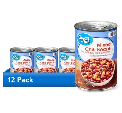 12 pack,Great Value Mixed Chili Beans, 15 oz Can.