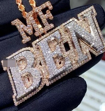 4Ct Rund Schliff Echter Moissanit Eigener Brief Herren Anhänger 14k Gelb Gold