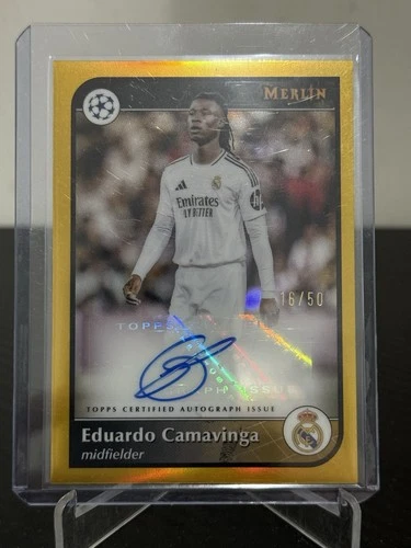 2024-25 EDUARDO CAMAVINGA TRUE GOLD /50 AUTO TOPPS MERLIN UEFA CLUB COMPETITIONS