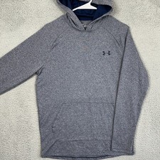 Under Armour HeatGear Men Small Hoodie Pullover Gray Blue Fast Shipping Logo EUC