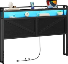 HOOBRO Queen Size Headboard with Charging Station 2-Tier Storage Headboard