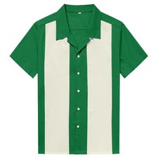 Image of Men Western Shirt Short Sleeve Cotton Rockabilly Bowling Casual Shirts