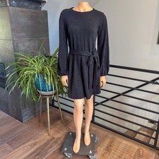 NWT Francesca's Kinsley's Black Cable Knit Tie-Waist Mini Sweater Dress - Small