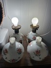Rare Vintage Hand Painted Milk Glass Lamps Set of 2 Floral Design Works Great — photo 3