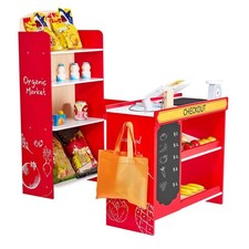 Supermarket Play Set for Kids with Cash Register, Food Toys  Shopping Basket