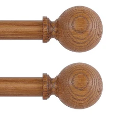 2 Pack Wood Curtain Rods for Windows 66 to 120 Inch,1 Inch Wood Grain Ball Ad...