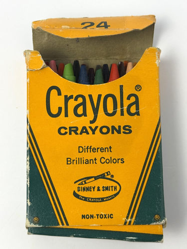 Vtg Crayola Crayons 24 Pack Binney & Smith NY No UPC on Box Complete Set - Afbeelding 1 van 8