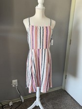 NWT Women’s GAP Linen Blend Dress Sz M Striped Sleeveless Spaghetti Strap