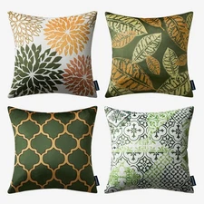 Set of 4 New Living Series Velvet Pillows Leaf Geometric Throw Decorative Vel...
