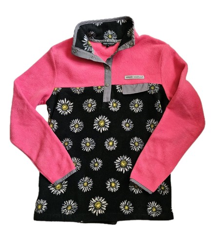 Simply Southern Womens Fleece Pullover Pink Black Daisy Flowers Medium