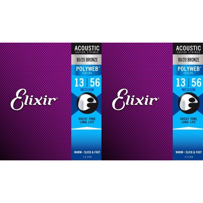 Elixir Strings 11100 Polyweb 80/20 Bronze Acoustic Guitar Strings - .013-.056
