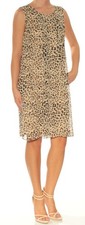 CALVIN KLEIN Womens Beige Animal Print Sleeveless Above The Knee Shift  Dress 2