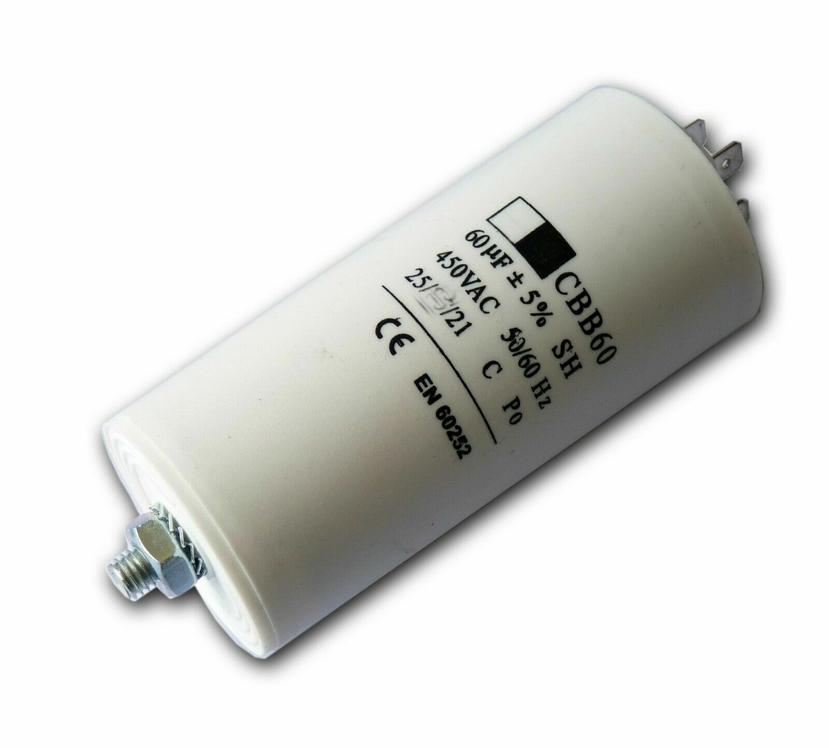 Condensateur CBB60 60µF 450V AC - 2 Fils, Cylindre Avec Fond à Vis, Dimensions 111x51mm - Neuf Uxcell