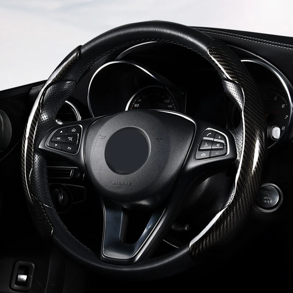 For Mercedes-Benz Carbon Fiber Car Steering Wheel Booster Cover Accessories 2PC - Image 3 of 4