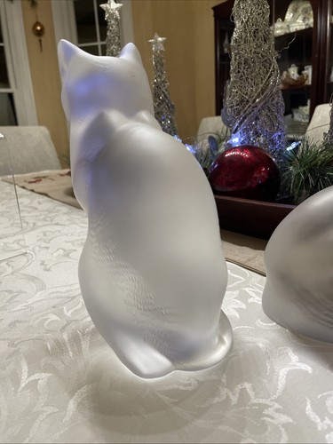 Lalique Crystal Sitting & Crouching Cat Figurines France MINT - Picture 12 of 20