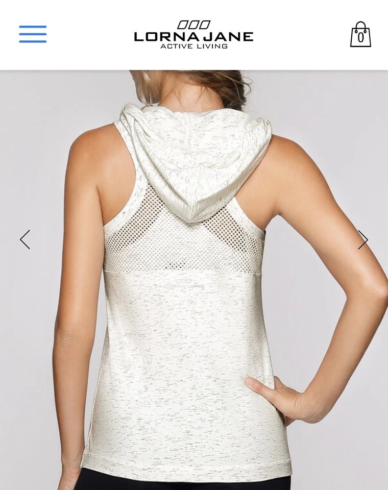 Camisa sin mangas LORNA JANE para mujer pequeña blanca brezo señuelo con capucha Foto 3 de 4