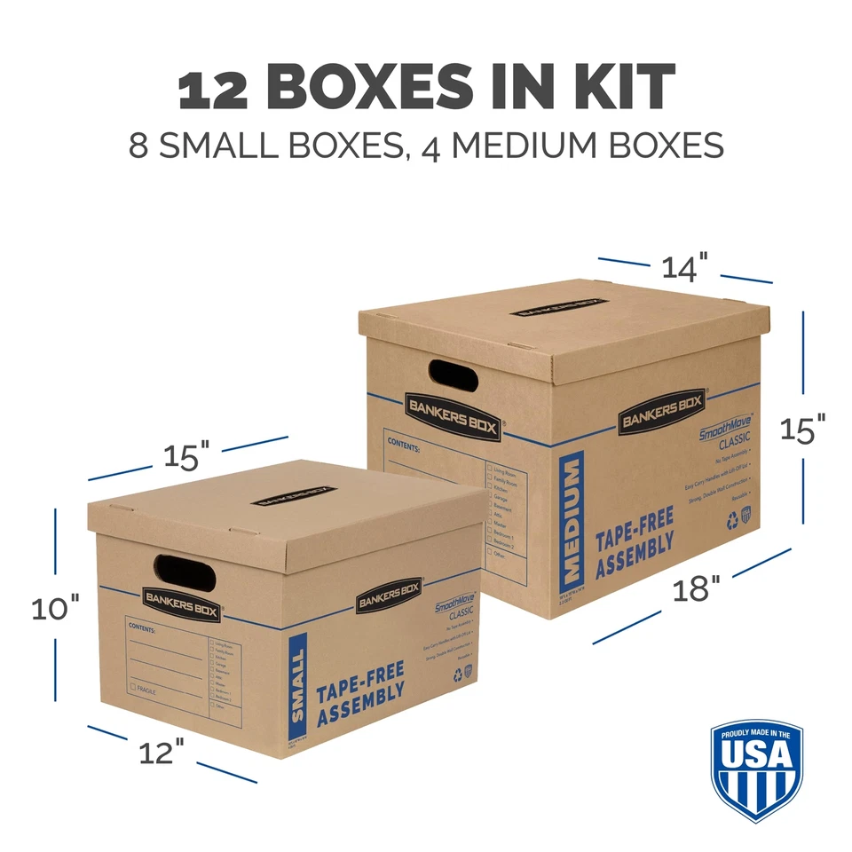 12 Pack Classic Brown Moving Boxes with Lift Off Lids and Reinforced Handles - Image 2 of 4
