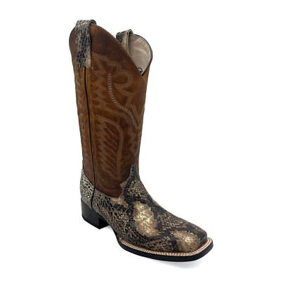 The Western Shops Mens Exotic Python Snake Print Square Toe Leather Cowboy Boots