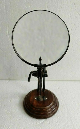 Vintage Magnifier Brass Magnifying Glass on Wooden Style Desktop Tabletop Stand - Picture 4 of 6