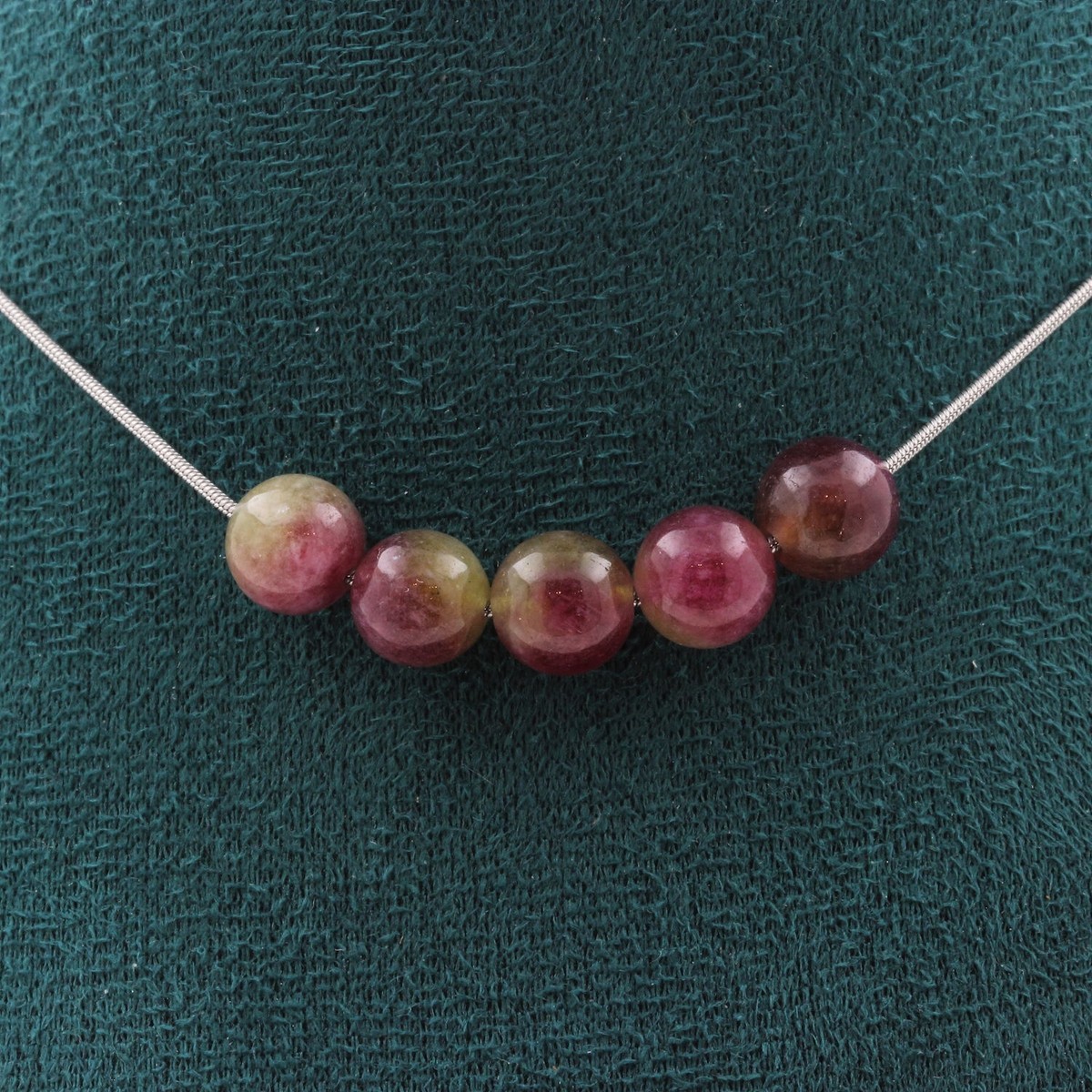 Collier Perles Tourmaline Multicolore 8mm - Chaine Acier - Marque A Bijoux - Neuf