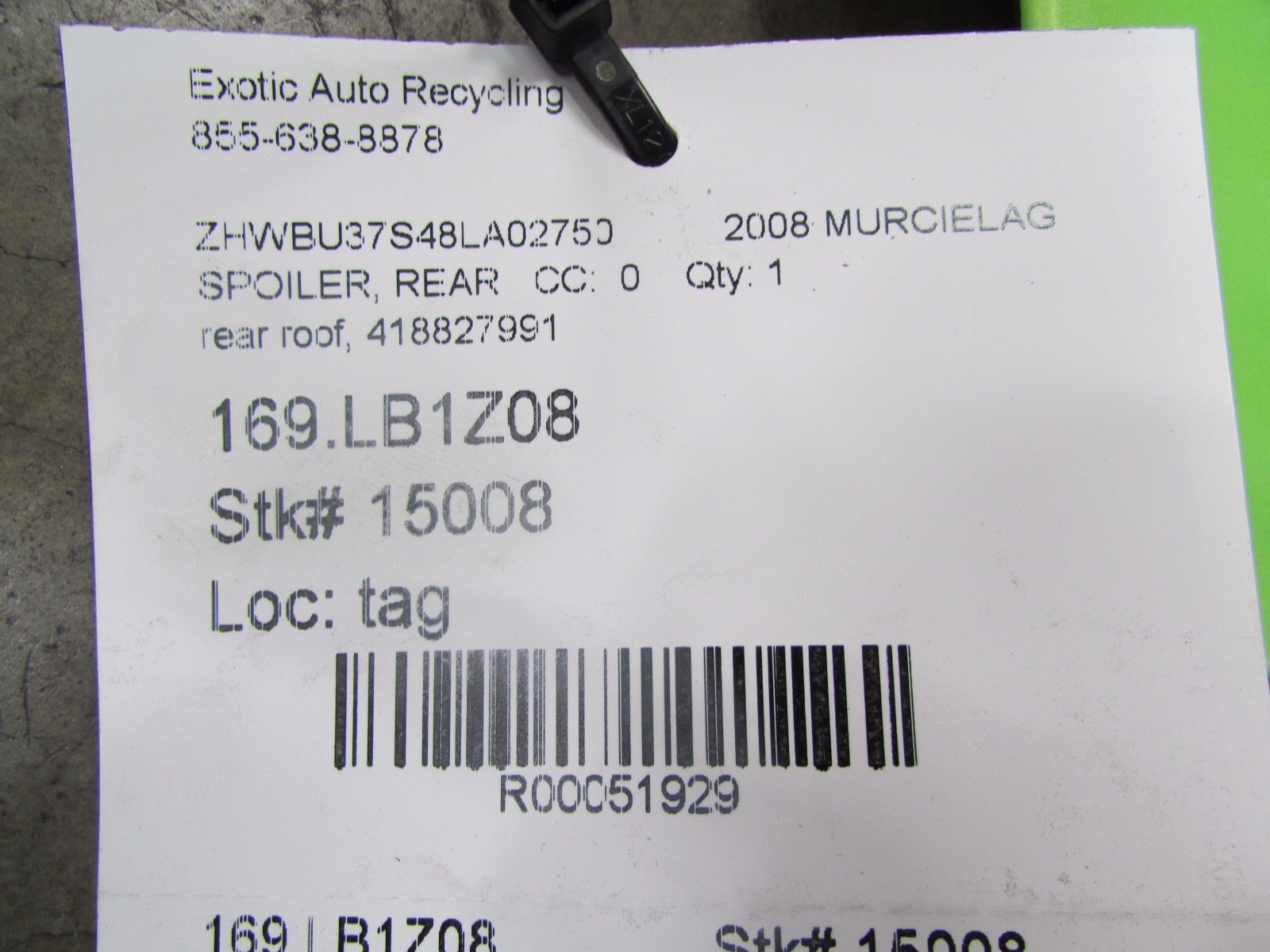 Lamborghini Murcielago, Rear Roof Spoiler, Used, P/N 418827991