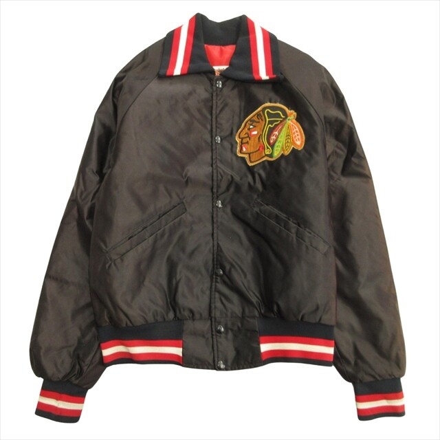 80's NHL Starter Chicago Blackhawks Stadium Jacket Blouson Vintage M Nylon Black