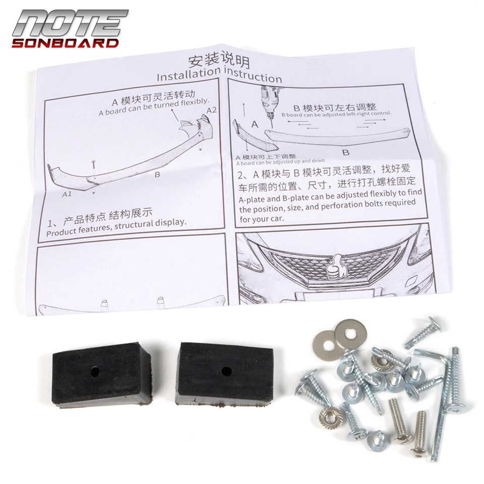 Universal Car 3pcs Front Bumper Lips Spoilers Chins Air Splitters Kit Black New - Imagem 3 de 4