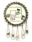 Taxco Mexico 925 Sterling Silver White & Abalone Round Fringe Pendant Brooch