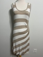 Calvin Klein Scoop Neck Sleeveless Ruched Dress Sundress Ivory Tan Stripe Size 8
