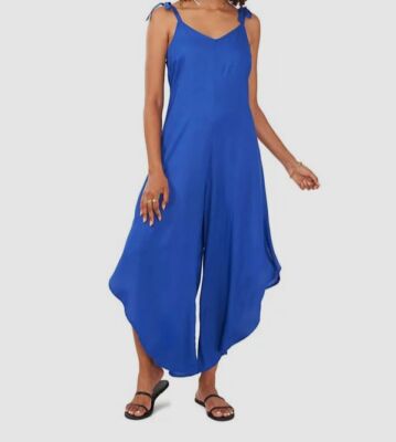 Vince Camuto Women's Blue Sleeveless Tie-Shoulder Challis Jumpsuit Size XS 