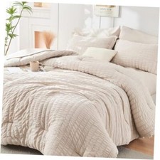 Queen Comforter Set Seersucker 7 Pieces, All Season Queen 88"x 88" Beige