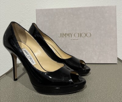 JIMMY CHOO プレーン パンプス 黒 25cm 38 Jimmy Choo Luna Heels Pumps Womens 38 Black Patent Leather Peep