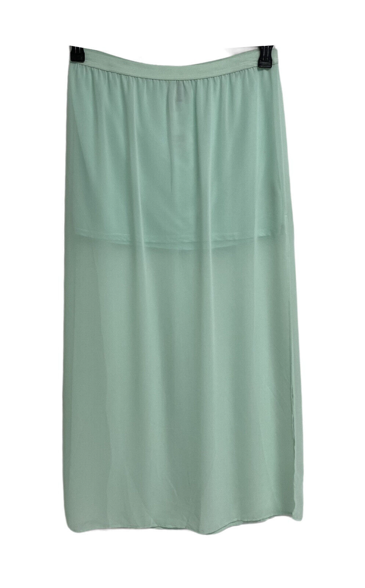 Divided women's maxi sheer skirt straight light green size