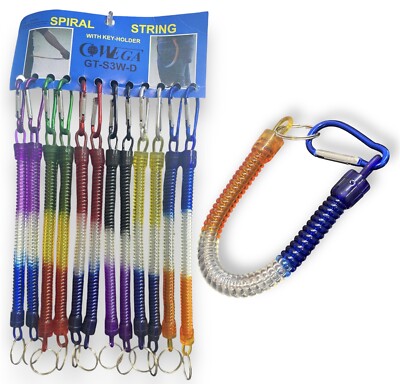 Elastisches Schlüsselband Spiralfeder einziehbar Spule Karabiner Riemen Seil Schlüsselanhänger UK
