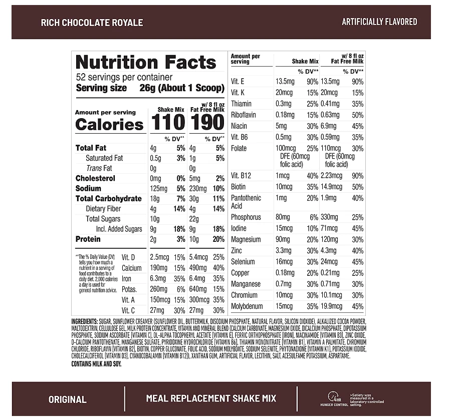 SlimFast 粉质原装富巧克力皇家奶昔混合 10 克蛋白质,52 份 — 第 2/3 张图片