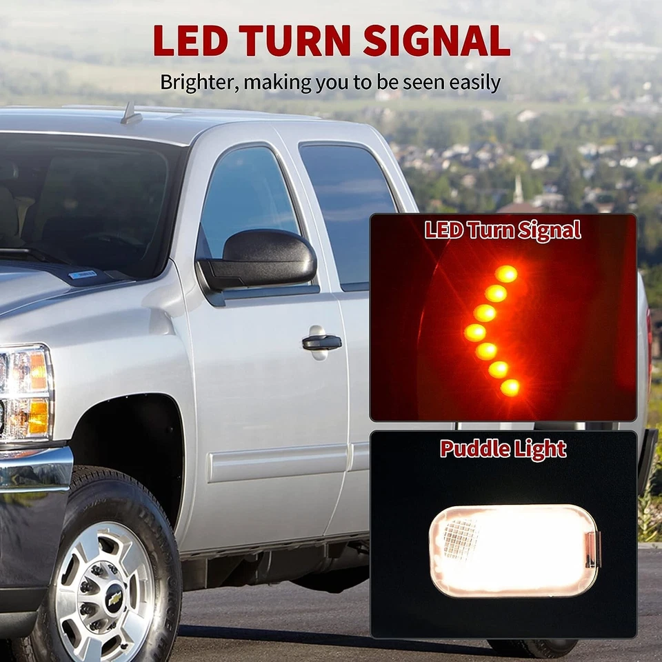 Espelhos de reboque com luz de poça aquecida a energia para 2007-2013 Chevy Silverado Sierra 1500 - Imagem 3 de 4