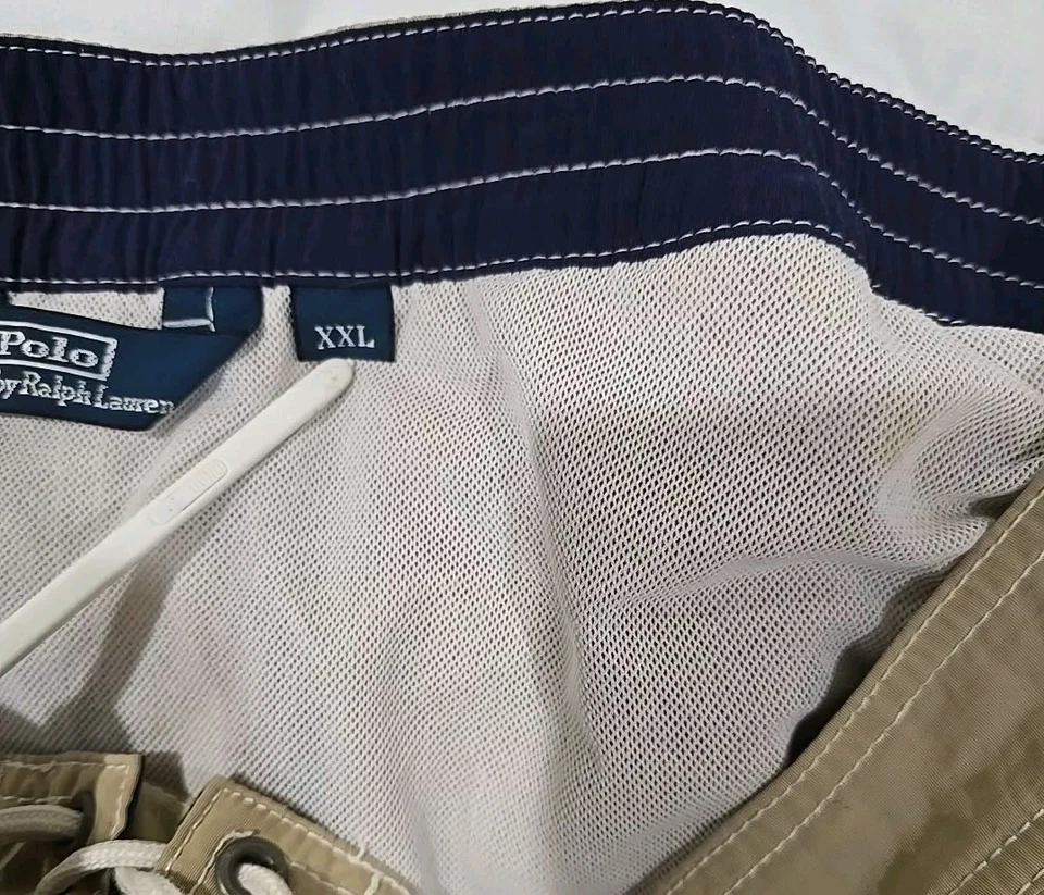 Traje de baño Polo Ralph Lauren para hombre calzoncillos medianos forro de malla caqui logotipo de pony azul Foto 2 de 4
