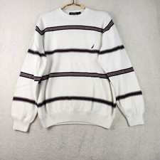 Nautica Mens Size Large Cotton Ribbed Knit Crew Neck Striped Pullover Sweater