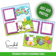 Easter Bunny PRINTED Premade Scrapbook Pages Boy Girl Baby Easter Quick Pages 1