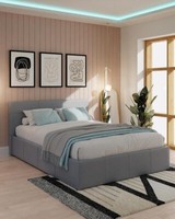 Side Lift Ottoman Small Double Bed With Storage Modern Bedroom Grey PU Leather