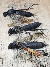 Black foam hoppers, hawthorn, heather fly dadies sz10 x 7 Kamasan Hooks